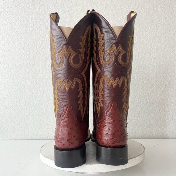 Rod Patrick Mens Cowboy Boots 12.5B Brown Full Quill Ostrich Western Square Toe - Picture 3 of 12